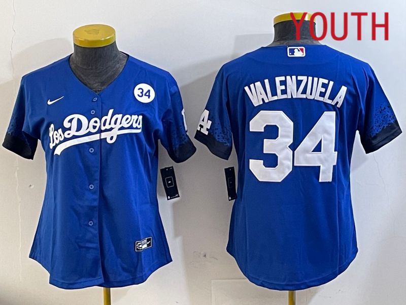 Youth  Los Angeles Dodgers #34 Valenzuela 2024 blue jersey 2024112008->youth mlb jersey->Youth Jersey